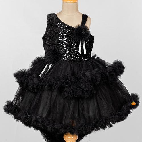 Black Sequin Layered Girls Frock