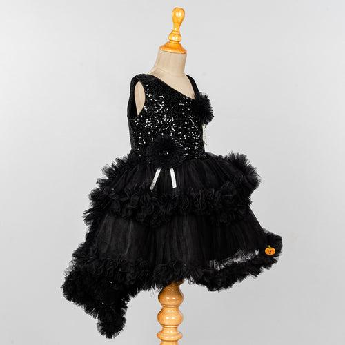Black Sequin Layered Girls Frock