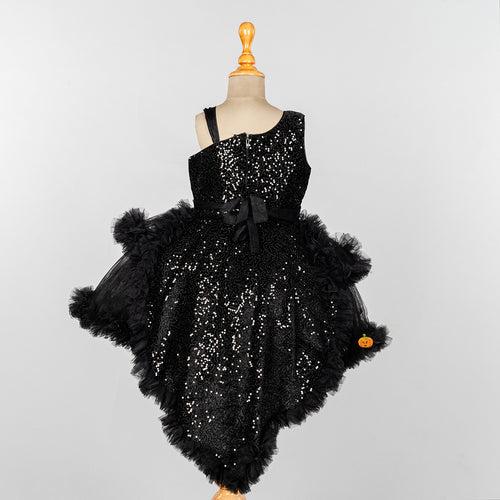 Black Sequin Layered Girls Frock