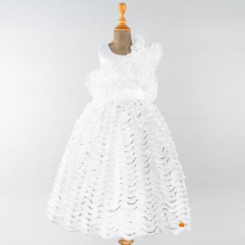 White Flower Frill Girls Gown