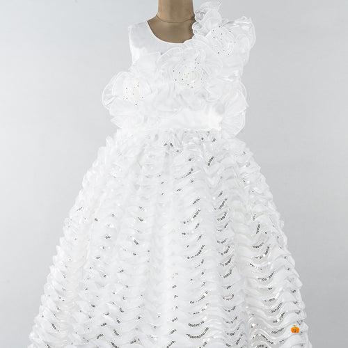 White Flower Frill Girls Gown