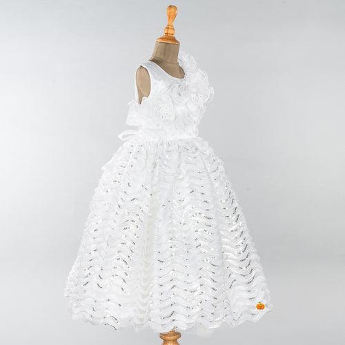 White Flower Frill Girls Gown