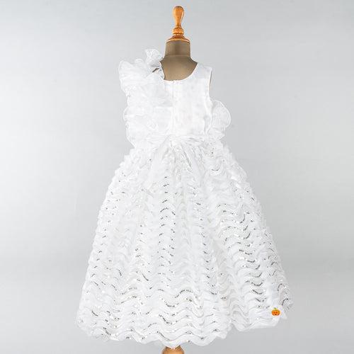 White Flower Frill Girls Gown