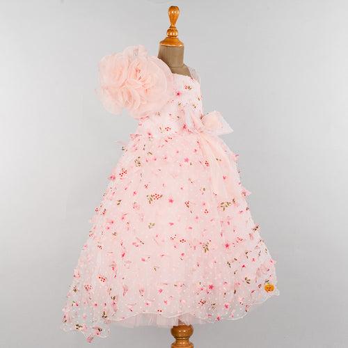Peach Scattered Flower Girlish Gown