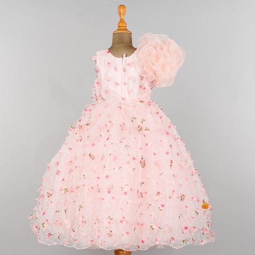 Peach Scattered Flower Girlish Gown