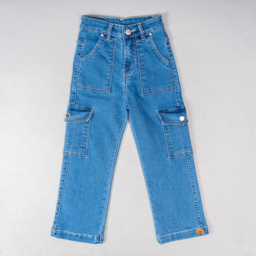 Navy Blue Cargo Girls Jeans