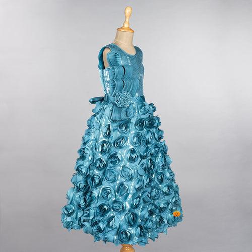 Sequin Floral Pattern Gown for Girls