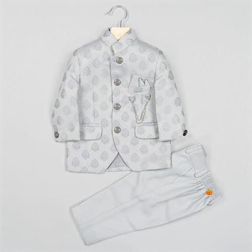 Grey Printed Boys Jodhpuri Suit