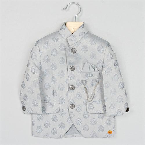 Grey Printed Boys Jodhpuri Suit