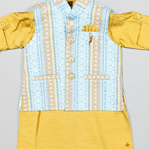 Mustard Printed Boys Jodhpuri Suit