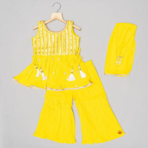 Rani & Yellow Girls Sharara Suit