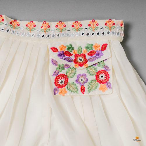 White Floral Pattern Palazzo Suit for Girls