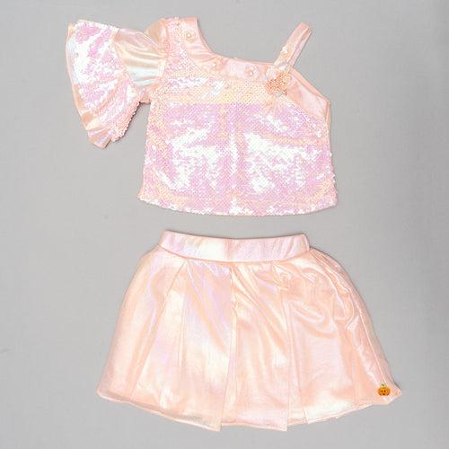 Peach Sequin Skirt & Top for Kids