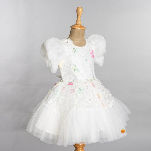 White Ruffled Sleeves Girls Frock