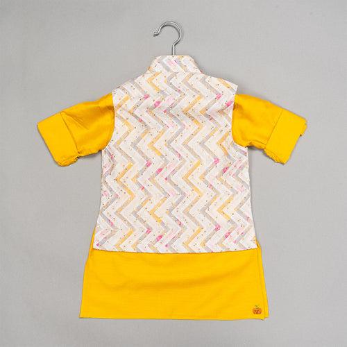 Yellow Zig Zag Pattern Boys Kurta Pajama