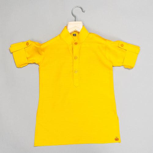 Yellow Zig Zag Pattern Boys Kurta Pajama