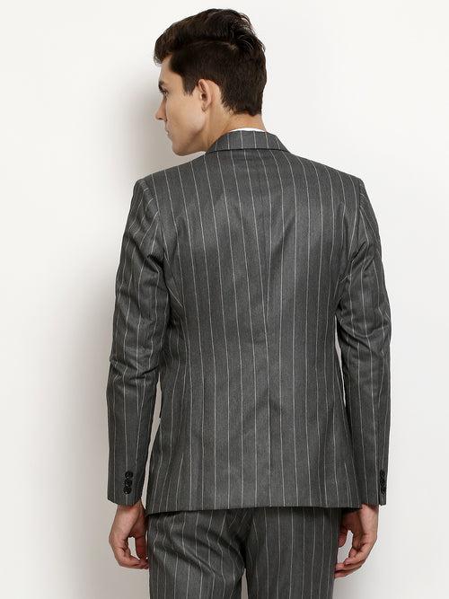 Grey Formal Blazer With Dull Stripes Blazer