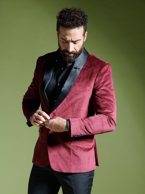 Wine Velvet Tuxedo Blazer