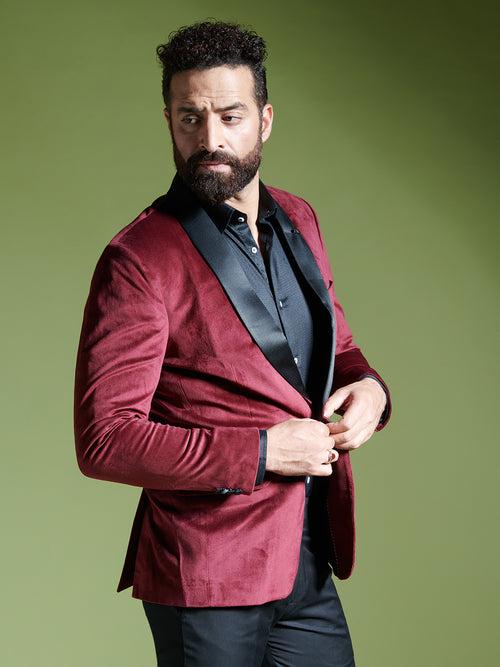 Wine Velvet Tuxedo Blazer