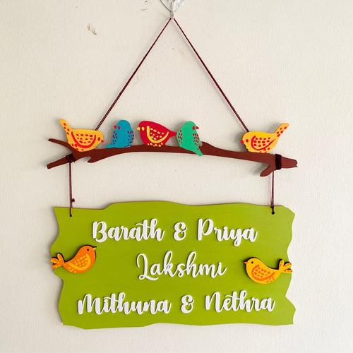 Personalized Sparrow Family Plank Nameplate with 3D Acrylic Letters