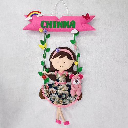 Handcrafted Personalized Doll on Swing Felt Name Plate for Kids