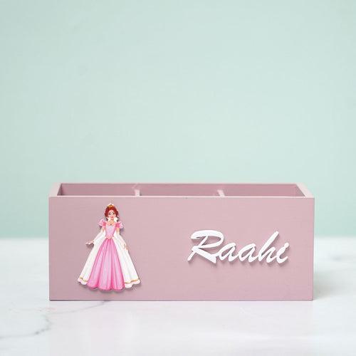 Personalized Wooden Princess Themed Stationery Organizer For Kids