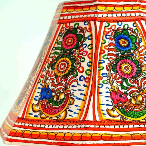 Floral Fish Hand Painted Tholu Bommalata Lamp Shade | 10 inches