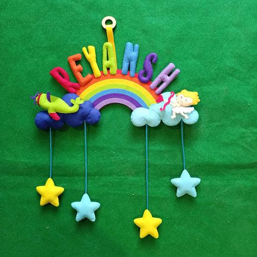 Handcrafted Personalized Rainbow Felt Name Plate for Kids with Date of Birth