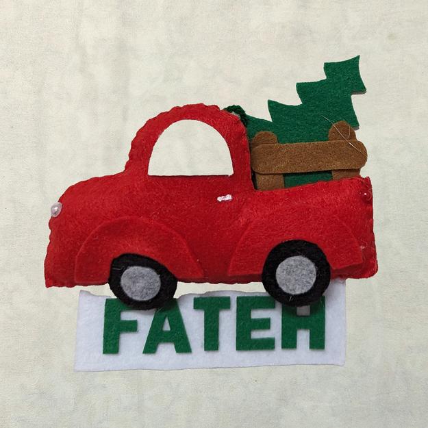 Personalized Felt Truck With Tree Christmas Ornament