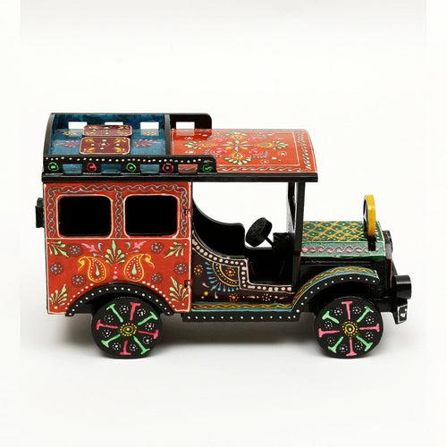 Handpainted Wooden Showpiece Vintage Car