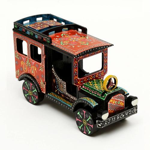 Handpainted Wooden Showpiece Vintage Car