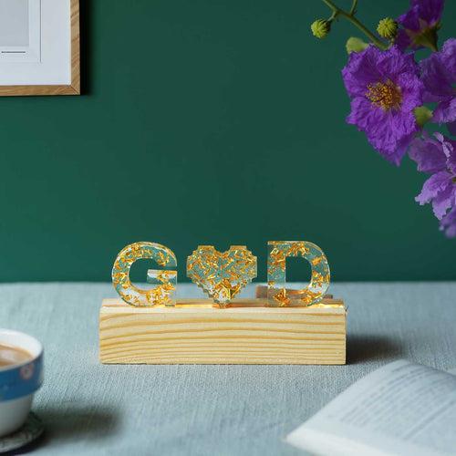 Handmade Resin White & Gold Tabletop Name Plate with Couple Initials & LED Lights