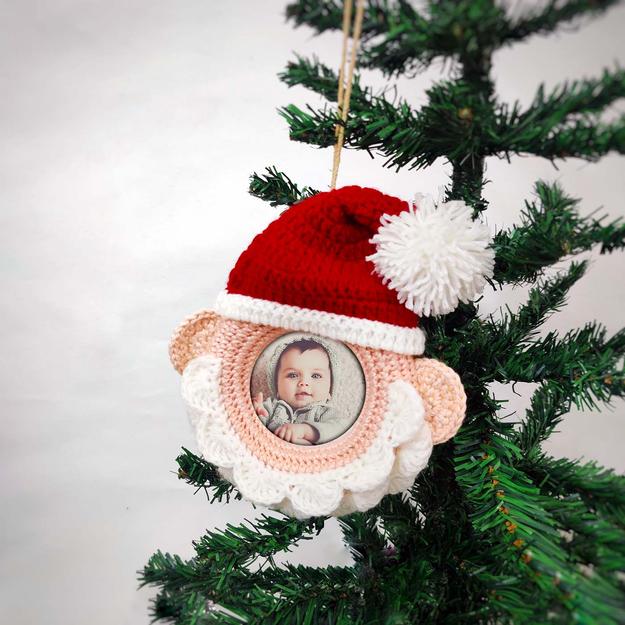 Handmade Santa Crochet Photo Frame Ornament For Christmas Tree Decoration