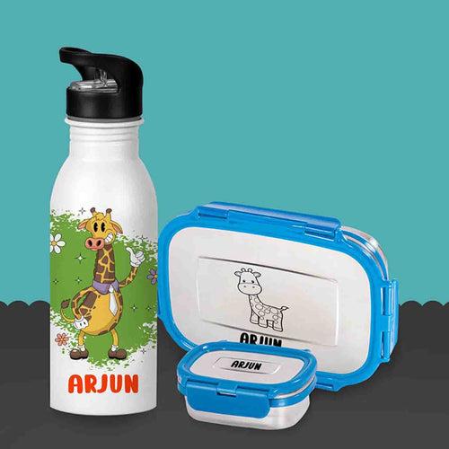 Personalised Printed Tiffin & Water Bottle Set for Kids | Set of 3