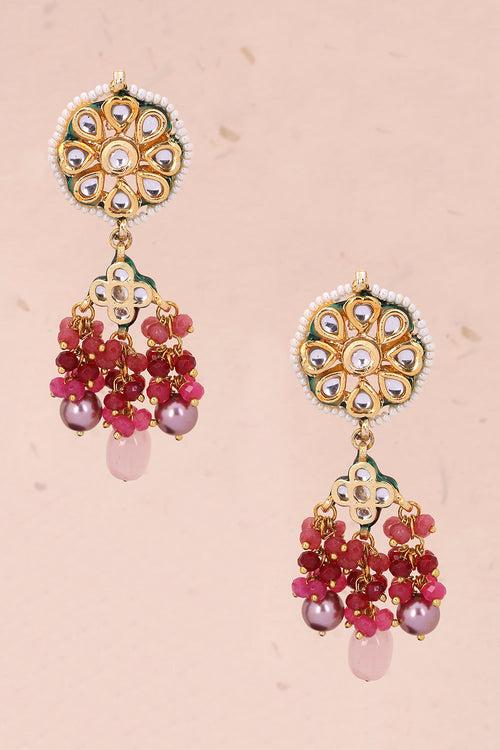 Pink Handcrafted Kundan Earring 10069659