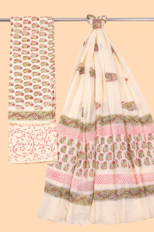 Cream 3-Piece Mulmul Cotton Salwar Suit Material 10068602