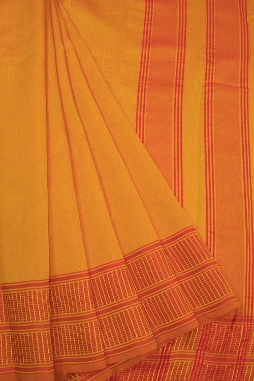 Yellow And Orange Dual Tone Bamboo Silk Saree 10068781