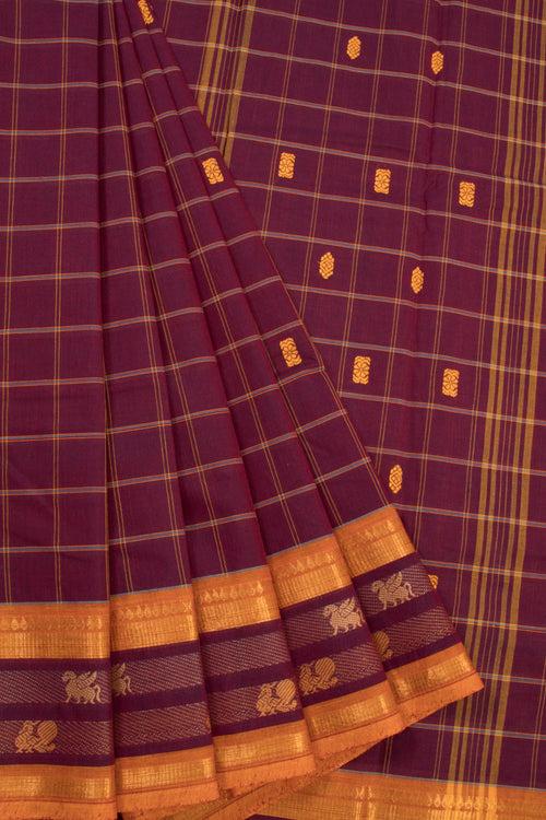 Burgundy Handloom Chettinad Cotton Saree 10070007