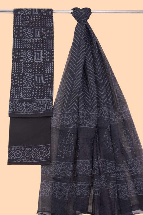 Black 3-Piece Mulmul Cotton Salwar Suit Material With Kota Dupatta 10070095