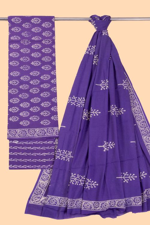 Violet 3-Piece Mulmul Cotton Salwar Suit Material 10068600