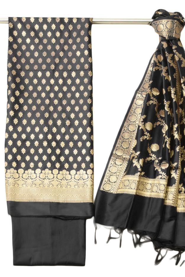 Black Banarasi Silk 3 Piece Salwar Suit Material 10073033