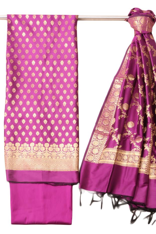 Purple Banarasi Silk 3 Piece Salwar Suit Material 10073034