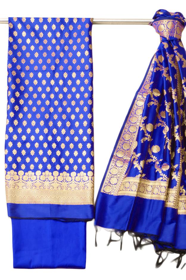 Blue Banarasi Silk 3 Piece Salwar Suit Material 10073036