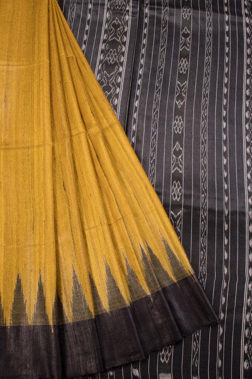 Amber Yellow Gopalpur Tussar Silk Saree with Ikat pallu 10069906