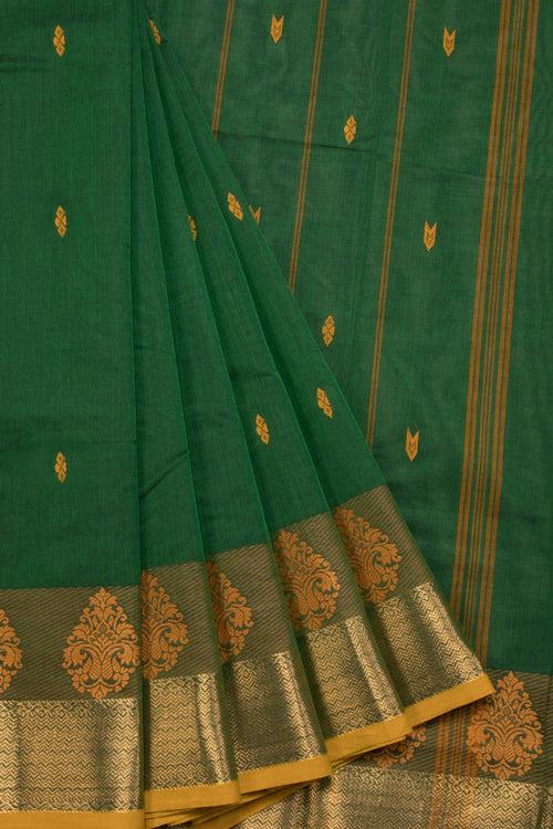 Bottle Green Handloom Chettinad Cotton Saree 10070015