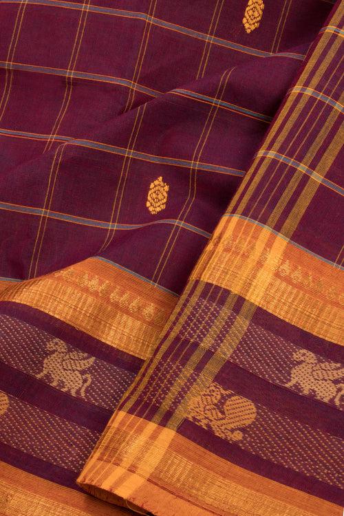 Burgundy Handloom Chettinad Cotton Saree 10070007