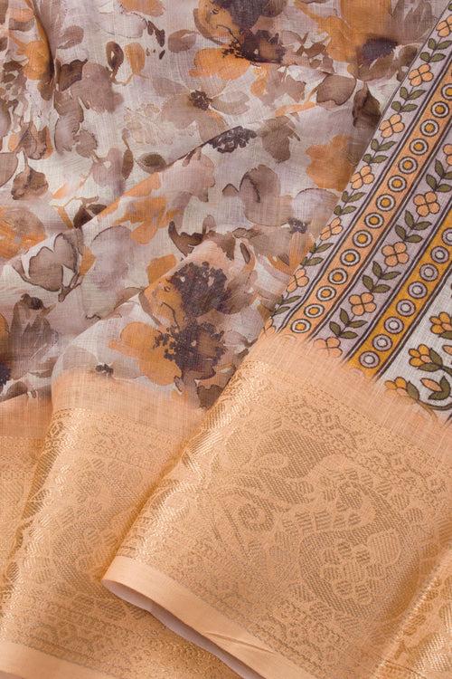 Brown Fancy Printed Linen Saree 10070279