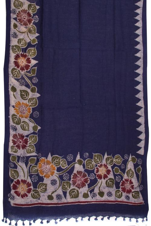 Azure Blue Batik Linen Saree 10070272