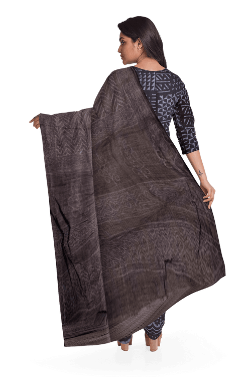 Black 3-Piece Mulmul Cotton Salwar Suit Material With Kota Dupatta 10070095