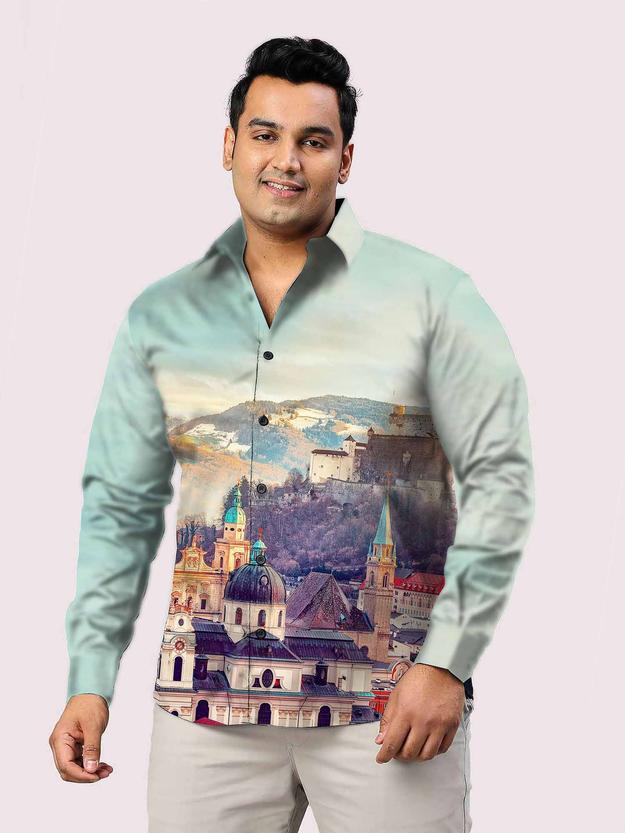 Munich City Printed Party Wear Shirts Men's Plus Size